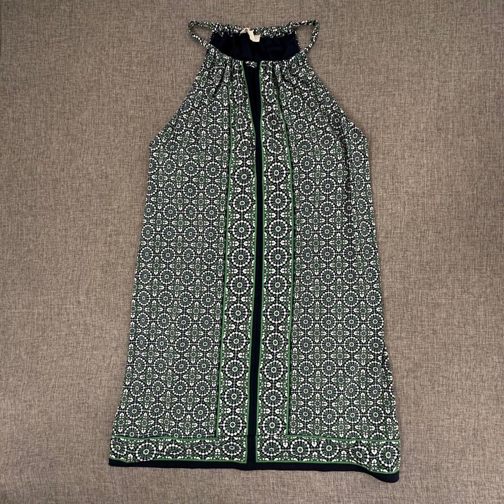 Max Studio Shift Dress Small Green Blue White Sleeveless Medallion Print‎